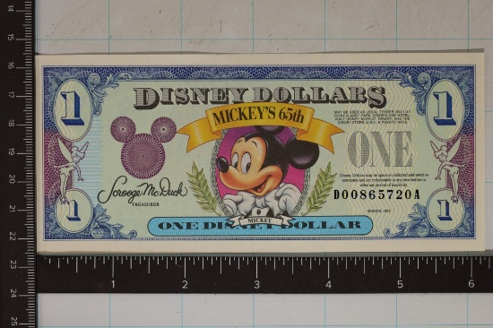 1993 CRISP UNC ONE DISNEY DOLLAR "MICKEY" MICKEY'S
