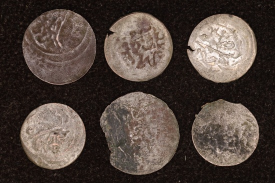 6 SILVER DIME SIZED OTTOMAN EMPIRE PARA COINS: