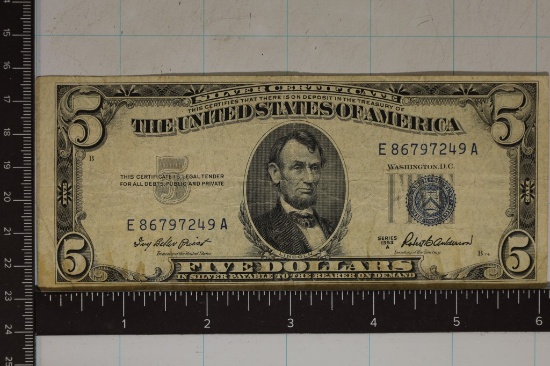 1953-A US $5 SILVER CERTIFICATE BLUE SEAL