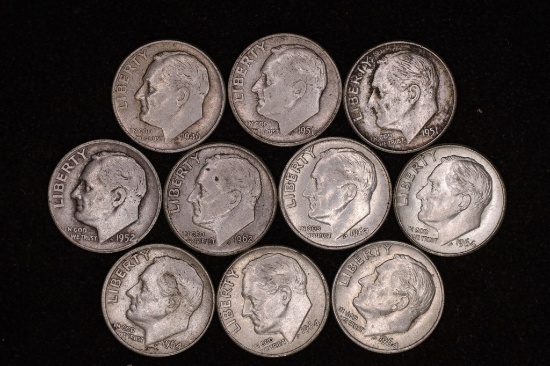 10 SILVER ROOSEVELT DIMES: 1946-1964
