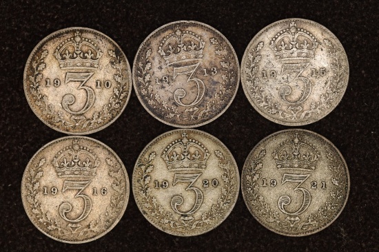 1910, 13, 15, 16, 20 & 1921 GREAT BRITAIN SILVER