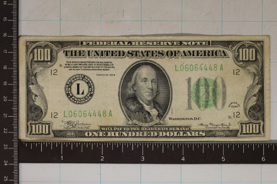 1934 US $100 FRN GREEN SEAL BILL