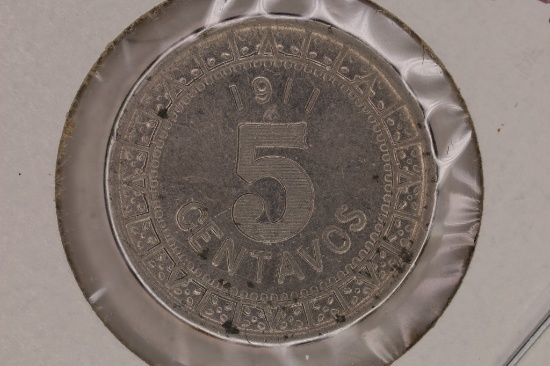 1911-M MEXICO 5 CENTAVOS WIDE DATE AU/UNC
