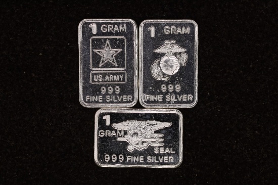 3-1 GRAM .999 FINE SILVER MILITARY THEMED INGOTS