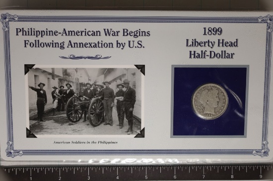 1899 SILVER BARBER HALF DOLLAR IN INFO CARD