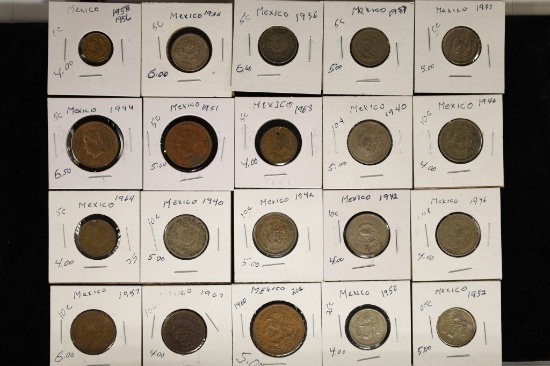 20 ASSORTED MEXICO CENTAVO COINS: 1-1 CENTAVO,