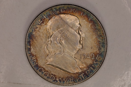 1949 SILVER FRANKLIN HALF DOLLAR TONED