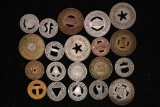 20 ASSORTED METAL TRANSPORTATION TOKENS: