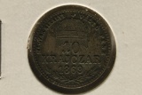 1869 HUNGARY SILVER 10 KRAJCZAR .0213 OZ. ASW XF+