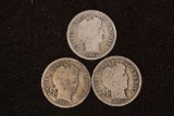 1907, 14-D & 1916 SILVER BARBER DIMES