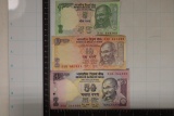 3-INDIA CRISP BILLS: 5, 10 & 50 RUPEES. ALL WITH