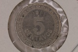 1911-M MEXICO 5 CENTAVOS WIDE DATE AU/UNC