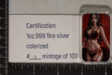 1 TROY OZ .999 FINE SILVER ADULT THEMED COLORIZED