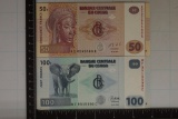 2-CRISP UNC CONGO BILLS: 2013-50 FRANCS AND
