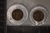 2-ENCASED LINCOLN CENTS: 1928 FORGET ME NOT IN