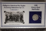 1899 SILVER BARBER HALF DOLLAR IN INFO CARD