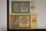 2-CROATIAN BANKNOTES: 1941-100 AND 1000 KUNAS