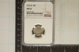 1942-D SILVER MERCURY DIME NGC AU55