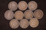 10-INDIAN HEAD CENTS: 1890, 2-1894, 1907,3-1908 &