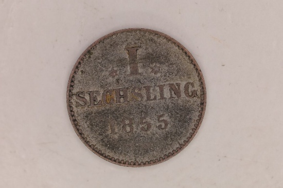 1855 HAMBURG GERMAN SILVER 1 SECHSLING .0061 OZASW