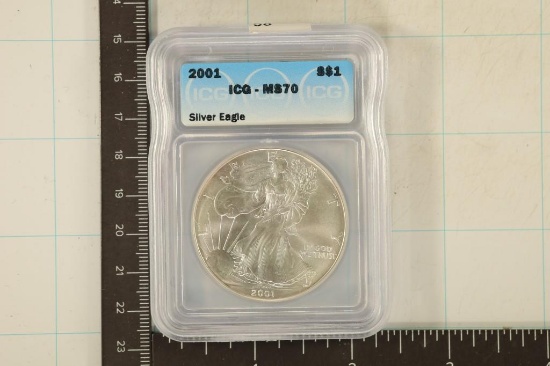 2001 AMERICAN SILVER EAGLE ICG MS70 1 OZ. SILVER