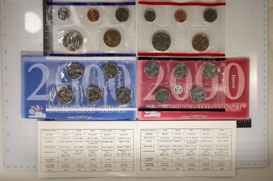 2000 US MINT SET (UNC) P/D (WITH ENVELOPES)