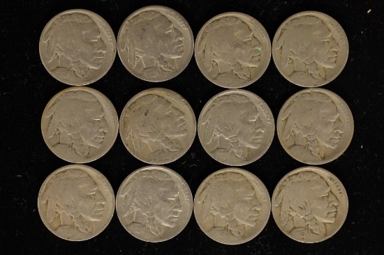 12 FULL DATE BUFFALO NICKELS: 1927-P & S'S