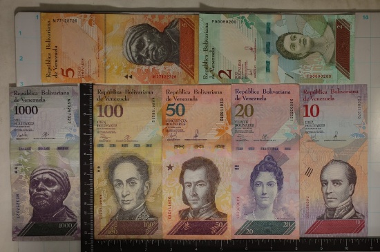 7-ANIMAL THEMED VENEZUELA BILLS: 2, 5, 10, 20, 50,