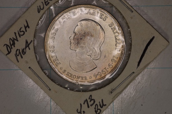 1964 DENMARK SILVER 5 KRONER BU COIN .4372 OZ. ASW