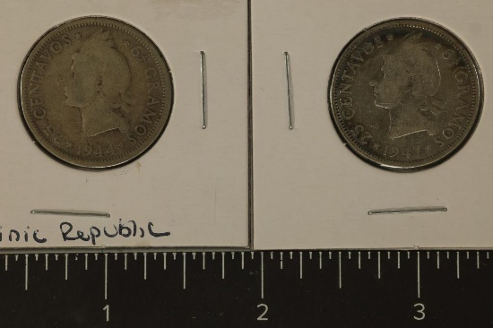 1944 & 1947 DOMINICAN REPUBLIC SILVER 25 CENTAVOS