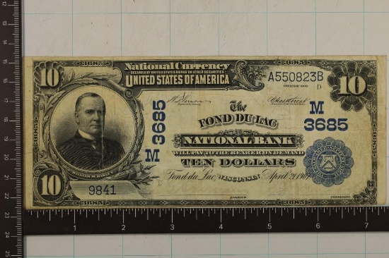 1907 US $10 NATIONAL CURRENCY, BLUE SEAL.