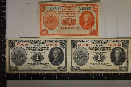 3-1943 NEDERLAND INDIE BILLS: 2-1 GULDEN & 1-50