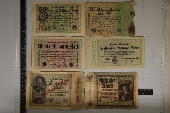 6-1920'S GERMAN BILLS: 2 CRISP, 2 DECENT & 2