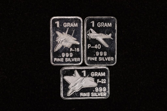 3-1 GRAM .999 FINE SILVER JET PLANE THEMED INGOTS