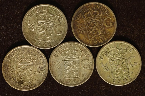 5-1941 NETHERLAND-INDIES SILVER 1/4 GULDENS .368