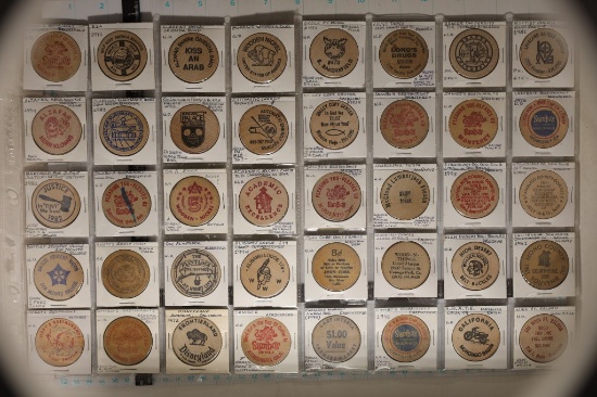 40 ASSORTED WOODEN NICKELS: CALIFORNIA MORONGO