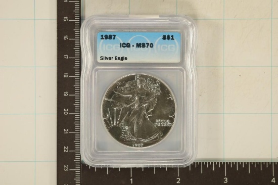 1987 AMERICAN SILVER EAGLE ICG MS70 1 OZ. SILVER