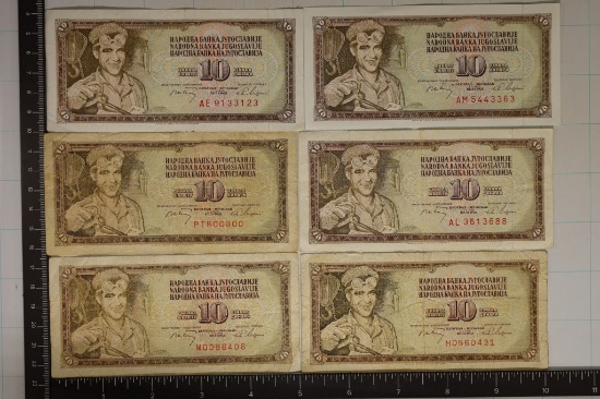 6-1968 YUGOSLAVIA 10 DINARA BANKNOTES