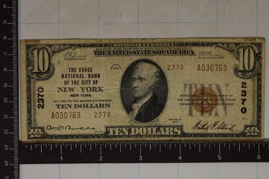 1929 US $10 NATIONAL CURRENCY OF NEW YORK, NY