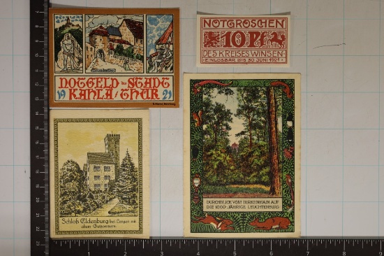 4 CRISP UNC GERMAN NOTGELDS: 2-10 PFENNIGS AND