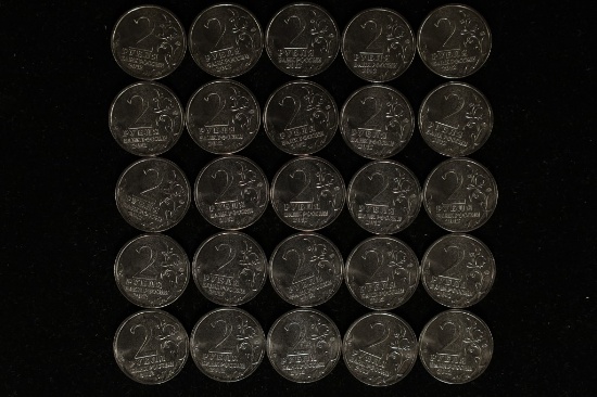 25-2012 RUSSIA 2 RUBLE UNC COINS.  PART OF THE