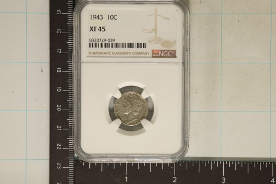 1943 SILVER MERCURY DIME NGC XF45