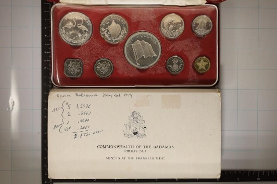 1974 BAHAMAS SILVER 9 COIN PF SET: 2.8721 OZ. ASW
