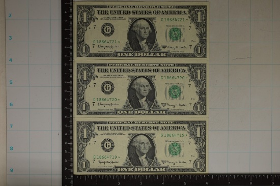 3-1963-A STAR NOTE US $1 FRN'S WITH CONSECUTIVE