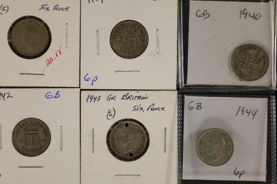 6-GREAT BRITAIN SILVER 6 PENCE: 2-1939, 1940,,