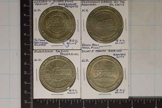 4-$1 METAL MISSOURI CASINO TOKENS: HARRAH'S,