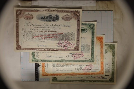 4 ASSORTED VINTAGE RAILROAD STOCK CERTIFICATES