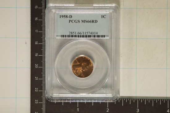 1958-D LINCOLN WHEAT CENT PCGS MS66RD