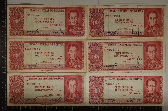 6-1962 BOLIVIA 100 PESO BOLIVIANOS