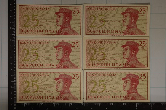 6-1964 INDONESIA CRISP UNC 25 SEN BILLS